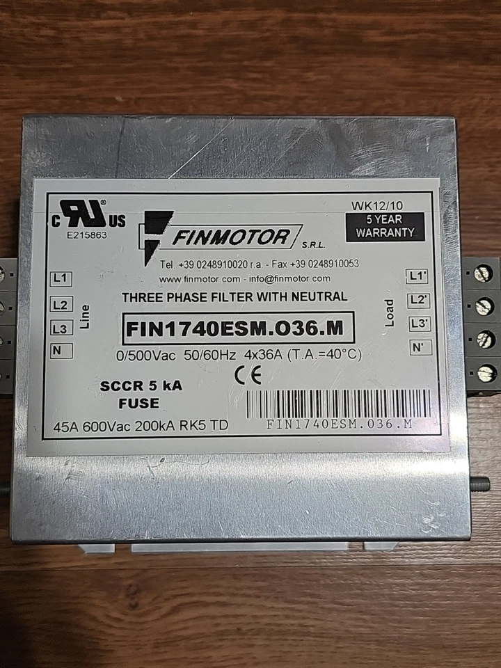 Finmotor FIN1740ESM.036.M EMI Filter 50/60Hz 4X36A 3 phase filter. USED/WORKING - Image 2 of 4