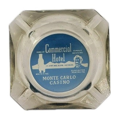 Vintage Clear Glass Marketing Ashtray / Monte Carlo Casino / Elko Nevada NV