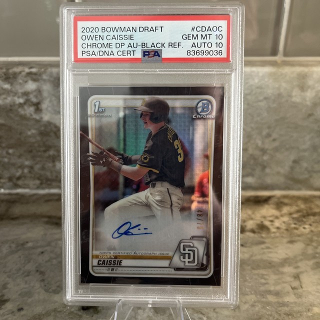 2020 Bowman Chrome draft Owen Caissie Black Ref. Auto Gem  10/ Auto 10 🍀pop 1🍀