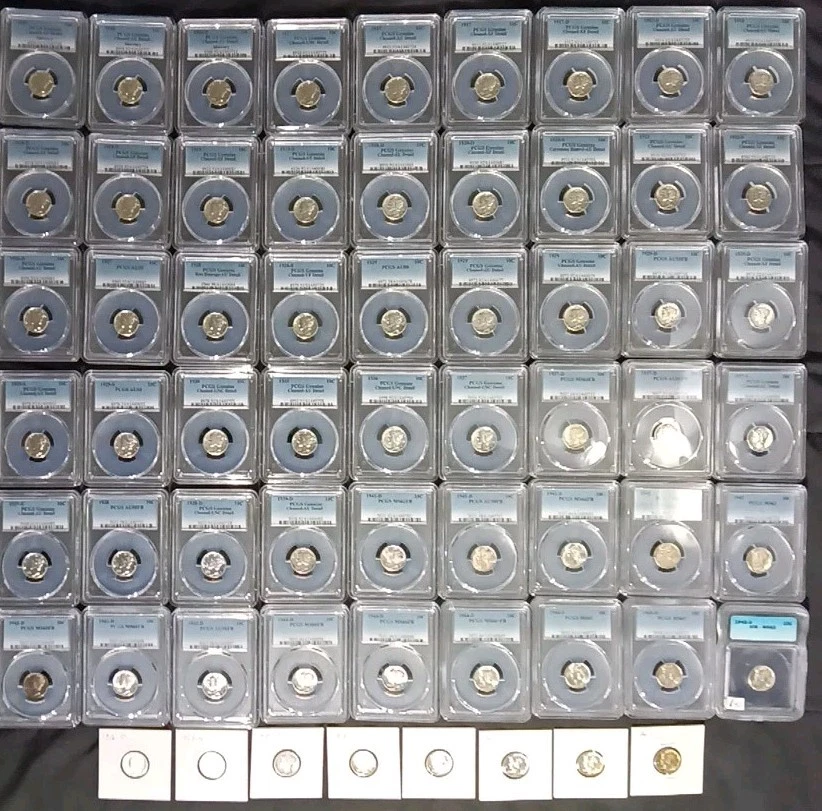 LOT 62 PCGS UNC MERCURY DIMES 39 DIFFERENT YEARS 1916 1945D MS66+ FB MS65FB READ
