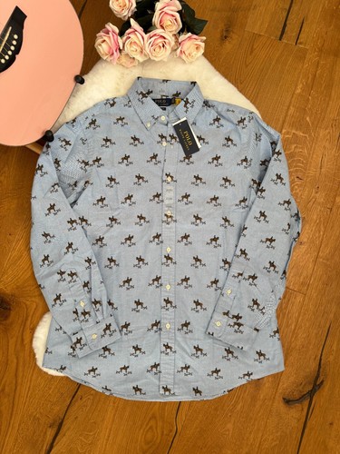 Polo RALPH LAUREN HORSE SHIRT Equestrian Long Sleeve Cowboy Blue Size L Large - Picture 14 of 24