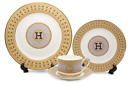 Mosaic H Design Bone China Dinner Set in Gold, Service for 4 person