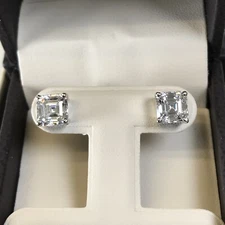 4CT Diamond Studs Earrings Asscher Princess Square Cut Man Made 14k Solid Gold  