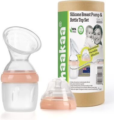haakaa Silicone Breast Pump 160ml Upgraded Bottle Set Peach UK