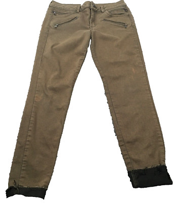 Zara Basic Denim Womens Jeans Sz 6 Brown Straight Leg Zipper Pockets Cuffed Hem