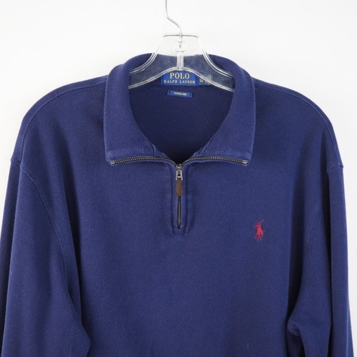 Suéter Polo Ralph Lauren Azul Marino Oscuro Estate Costilla 1/4 Cremallera Cuello Algodón Talla XL Logo - Imagen 4 de 17