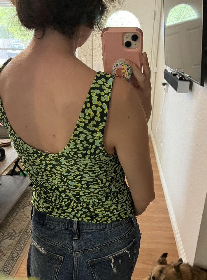 Leith Womens Medium Bodysuit Top NEW Green Gables Animalia Thong Snap