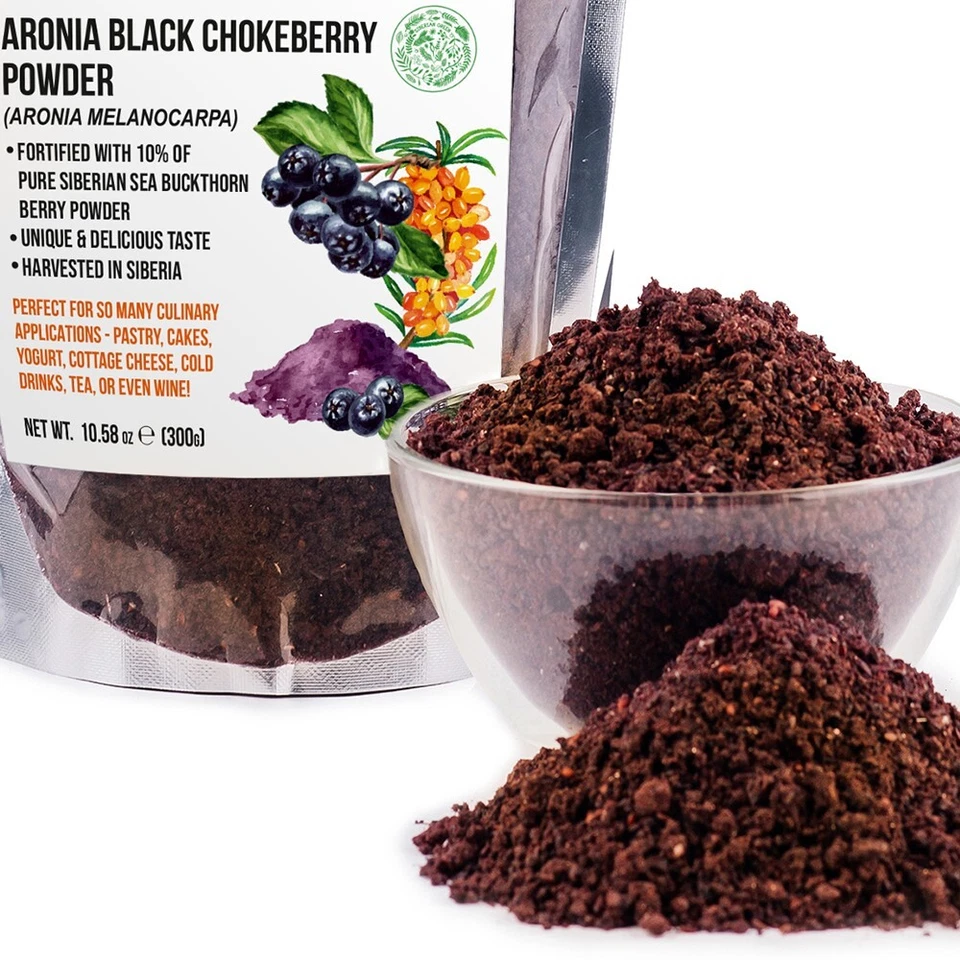 Té en polvo de bayas secas de chokeberry negro Aronia 300 g con espino cerval de mar salvaje Foto 4 de 4