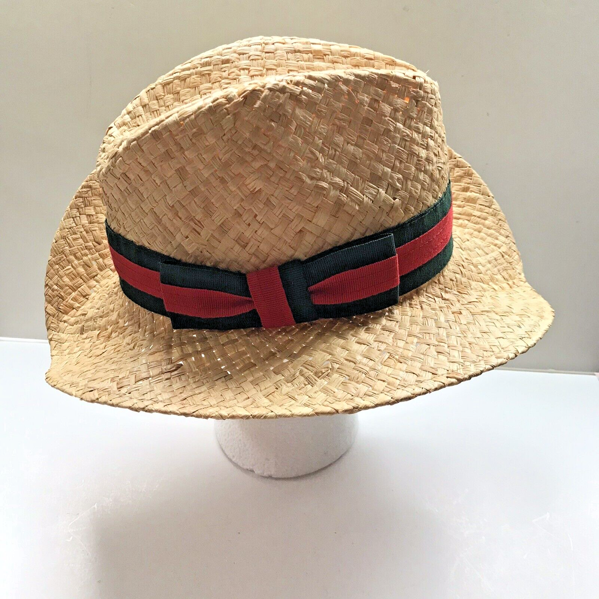 Saks Fifth Avenue Fedora Hat Paper Straw Red Green Hatband  display picture 1