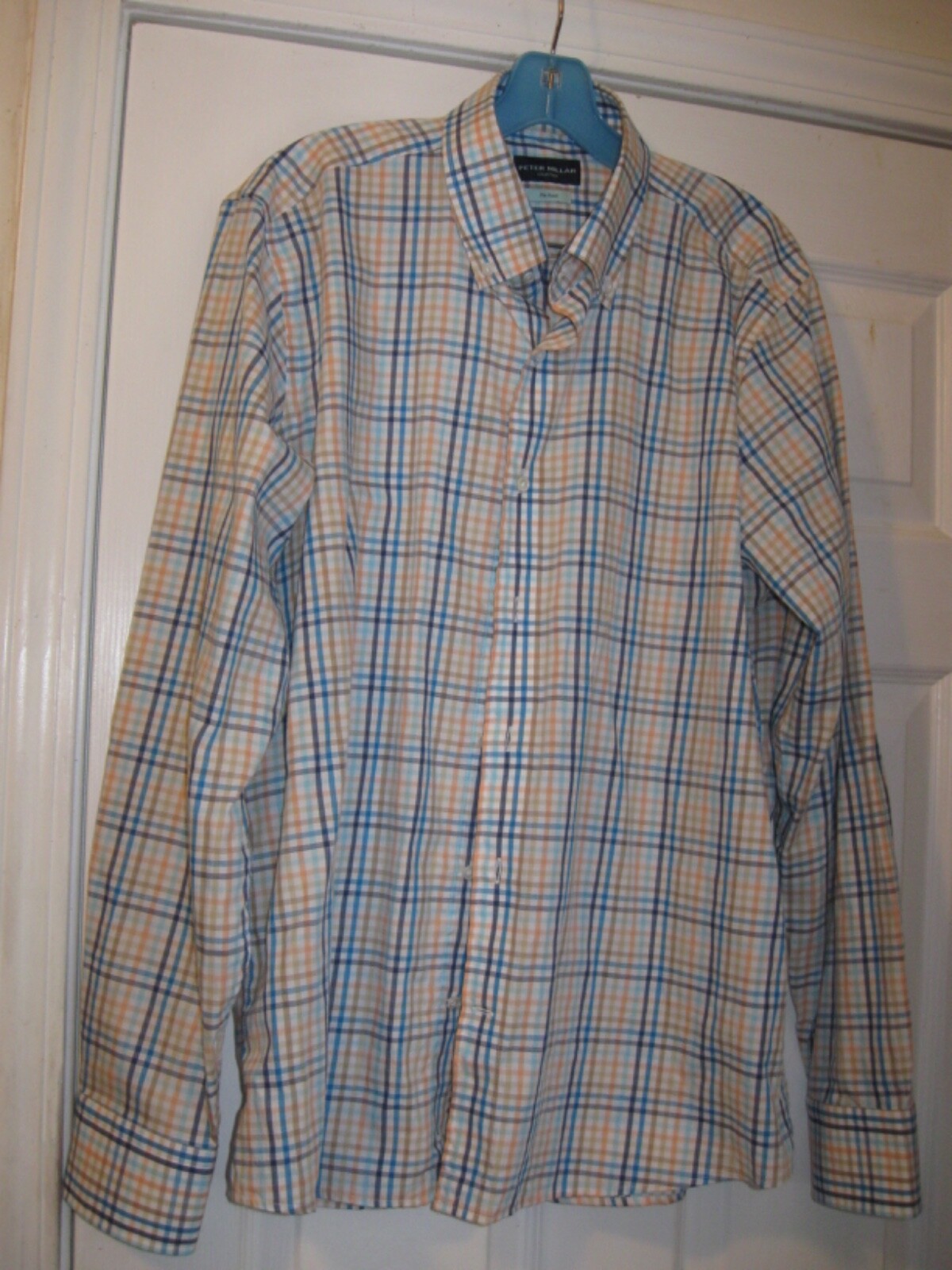 Peter Millar Mens Long Sleeve Flex Finish Cotton Plaid Button Down Shirt