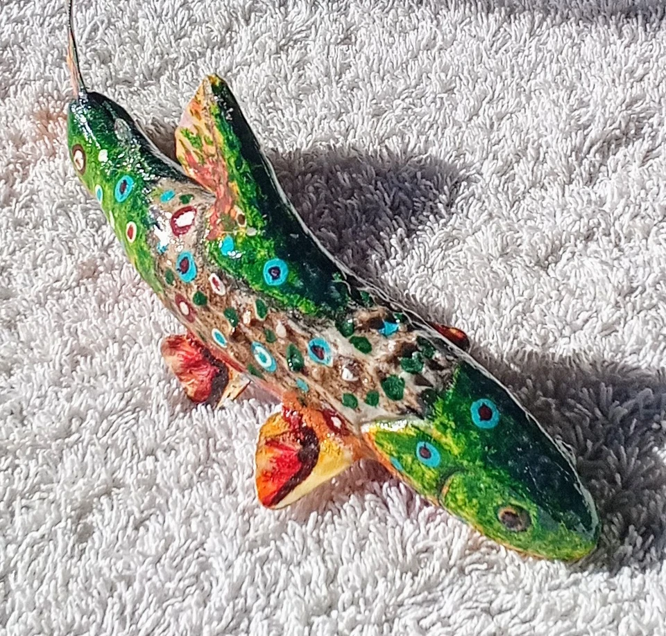 7" L. James Mead Deer Antler Brook Trout Ice Fishing Decoy Indian Style. - Изображение 3 из 4