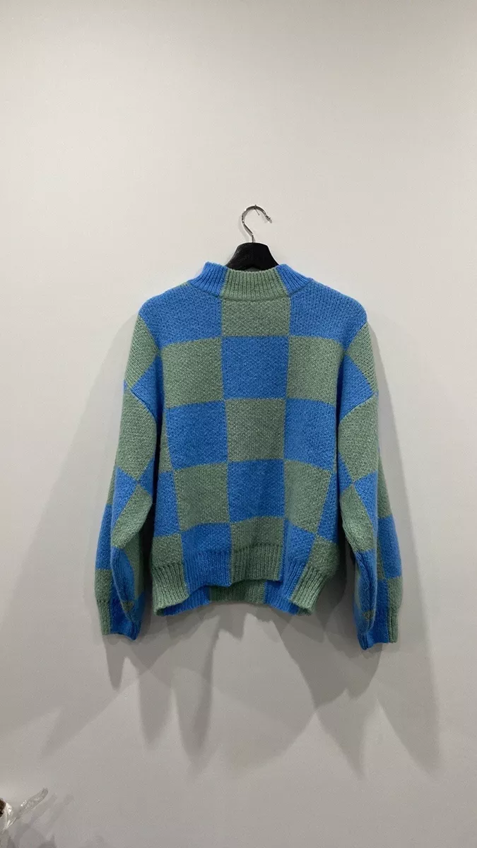 Stine Goya Adonis Sweater - Aqua Blue Green Checkered. As seen on