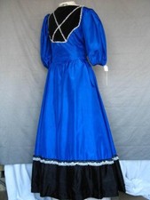 Medieval Renaissance Colonial Fantasy Dress Blue Gown Black Trim