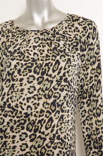 DEREK LAM Green Black Animal Leopard Print Silk Raglan Long Sleeve Blouse 6 NEW - Picture 4 of 5