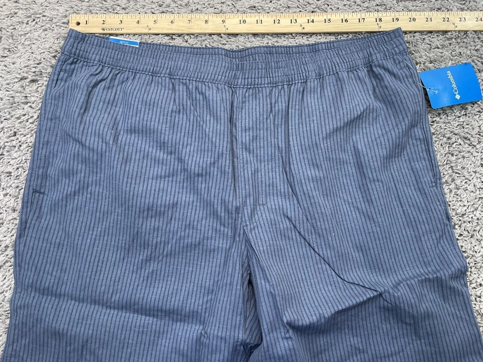 Pantalones Cortos Columbia Hombres Nuevos con Etiquetas Azul Negro Rayas Rectos Salvia Muelles Lino Talla XL. Foto 3 de 4
