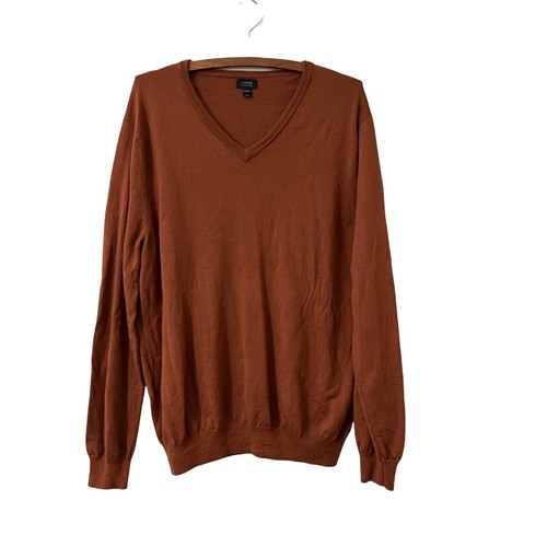 J Crew Mens Rust Brown Merino Wool Vneck Pullover Sweater Size Large eBay