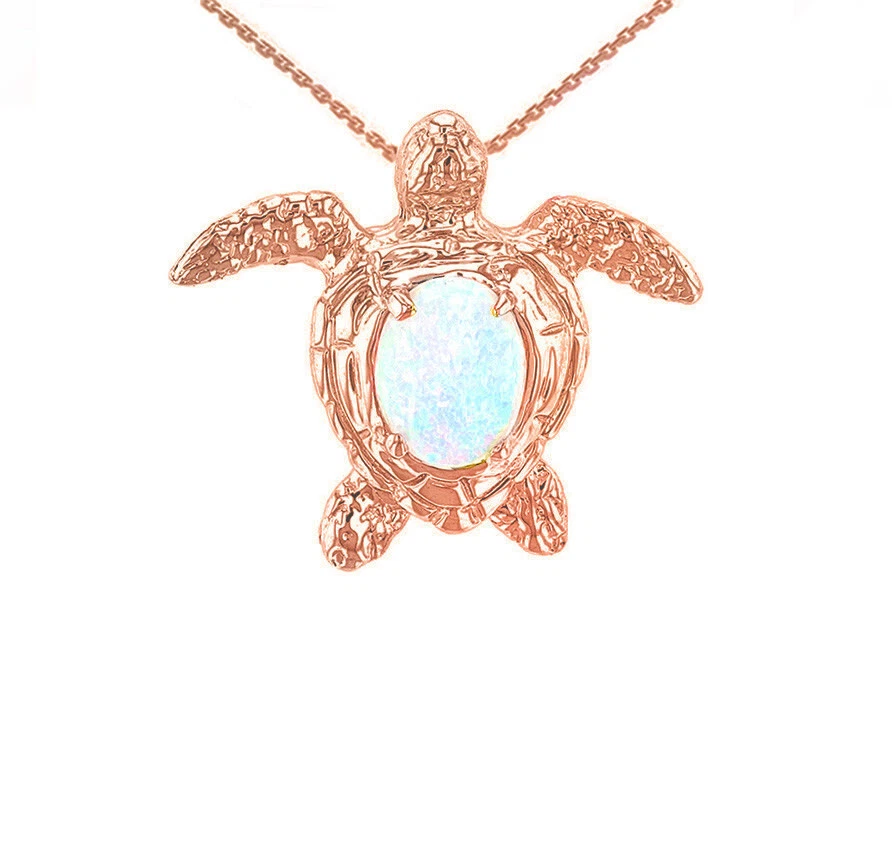 Tortuga marina dorada con caparazón de ópalo simulado (disponible en amarillo/rosa/oro blanco) Foto 2 de 4