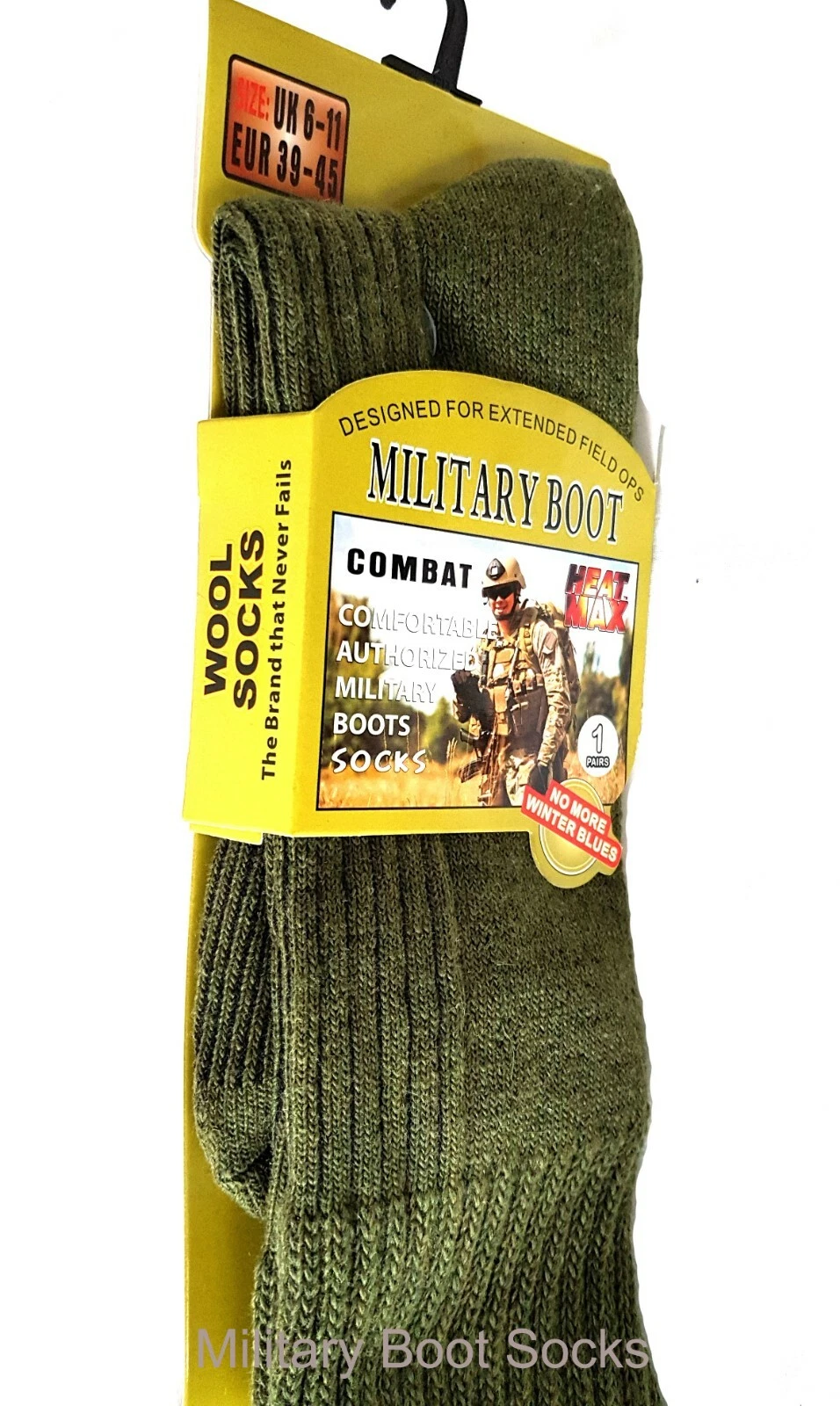 Men's Long Boot Military Socks Comfortable Olive Green Army Size 6-11