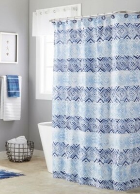 New SKL Saturday Knight Ltd Blue Kali Diamonds Fabric Shower Curtain - Geo 