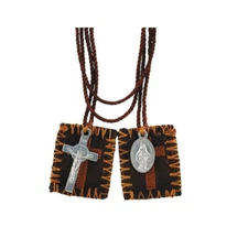 Brown Scapular w/Medal & Crucifix - 1" High (YC372)