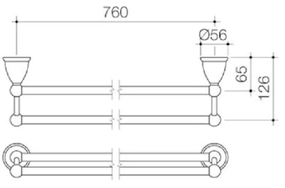 Stylus VENECIA DOUBLE TOWEL RAIL 760mm Rounded Edge Metal Construction Chrome