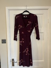 Burgundy Floral Wrap Dress UK 10 Good Condition 