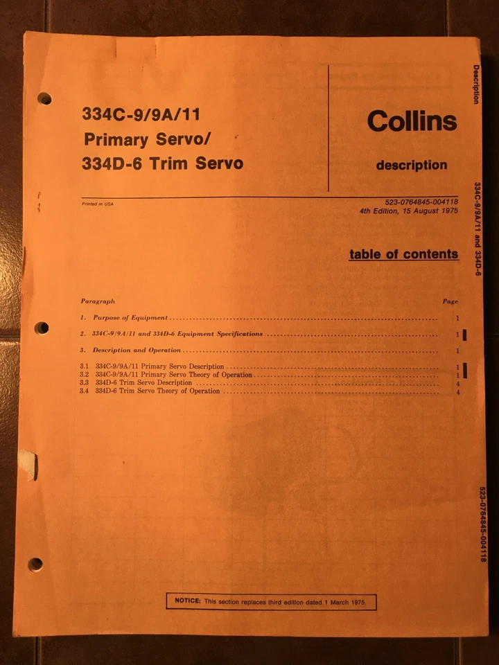 Manual de servicio Collins 334C-9/9A/11 y 334D-6 servos Foto 2 de 4
