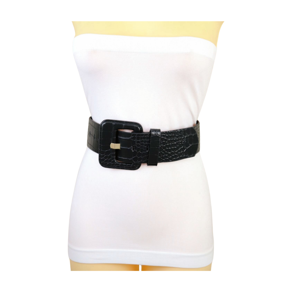 9198 Ladies High Waist Patent Leather Wide Fashion Square Belt, Black | S/m 70031_offwht_01.jpg?v=  main image 4
