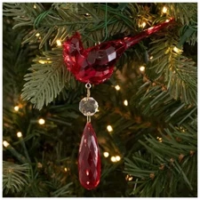 Vintage Style Red Acrylic Faceted Cardinal Bird Christmas Tree Ornament NWT