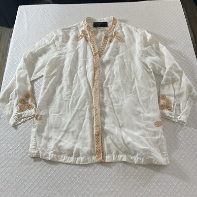 Jolie by Eric Gaskins Morrocan Motif Tunic w/ Beads Size L White