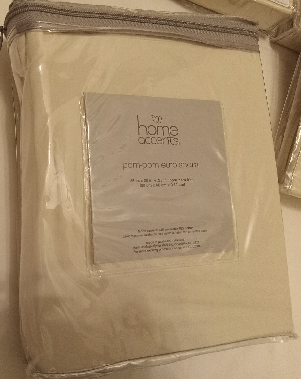 NIP SET OF 4 Home Accents Pom Pom Euro Pillow Shams 26 x 26 Beige BELK