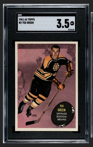 1961-62 TOPPS TED GREEN RC #2 BOSTON BRUINS HOF SGC 3.5  Rookie Card