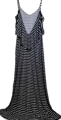 arden b maxi dress Arden B Maxi Dress Womens Medium Blue White Striped Scoop Back Sleeveless  Jersey