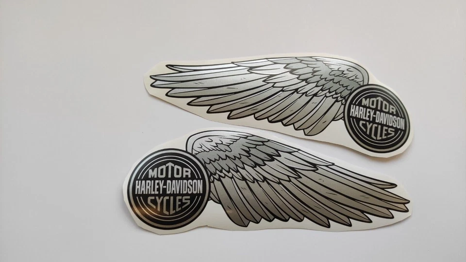 Harley-Davidson серебряные крылья бак наклейки набор 9,85 x 3,55» дюймов; 25 x 9 см - Изображение 3 из 4