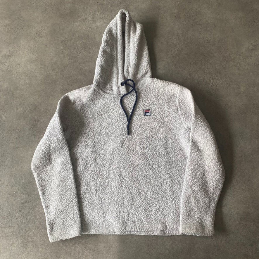 Fila Felpa con Cappuccio Donna Piccola Relaxed Fit Teddy Felpa in Morbido Pile Bianco