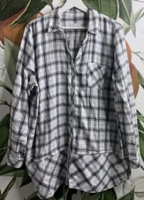 J Jill XL Plaid Black & White Cotton Button Front Long Sleeve Shirt