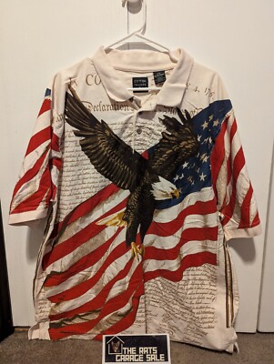 Red White Blue Cotton Traders Sport American Flag Eagle USA Constitution 2XL