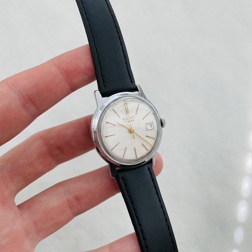 RARE Soviet Vtg POLJOT 2414 1MChZ Hermetic USSR Watch 17j Old Wrist Strap Date - 第 11/12 張圖片