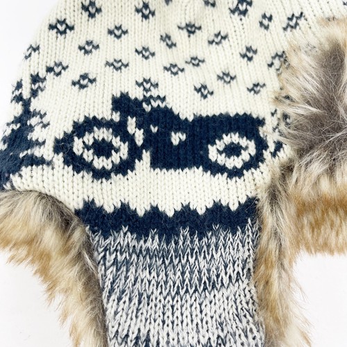 Baby GAP Faux Fur Trapper Hat Size M/L 4T Fair Isle Motorcycle Pattern Ear Flaps - Picture 5 of 6