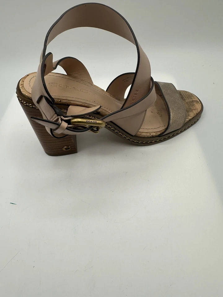 Coach Mandy Metallic Gold & Nude Leather Gladiator Block Heel Sandal Women Sz 7 - Image 4 of 4