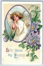 c1910's Easter Angel Egg Flowers Embossed Clapsaddle New Haven CT Postcard