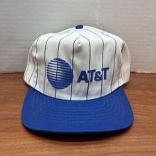 Vintage AT&T Pinstripe Hat Full Cloth Snapback Cap Made In USA 80s Blue White