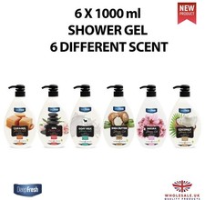 6 x 1000ml Shower Gel Set | Deep Moisturising Cream Body Wash | Mixed Scents 4.71 per litre