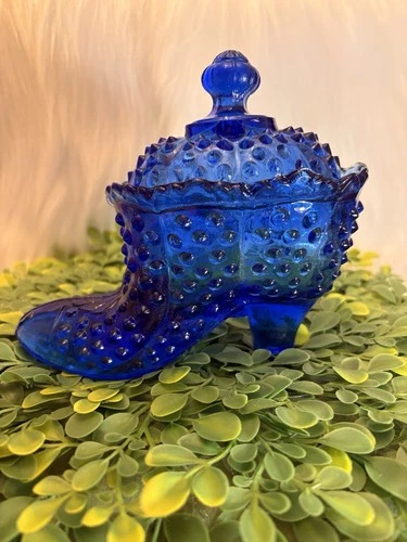 Vintage Fenton Hobnail Glass Shoe Covered Dish Boot Candy Jar 5.5" Made in USA