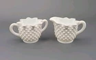 VTG Fenton Milk Glass Hobnail Creamer And Sugar Set Ruffled Edge EUC