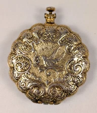 Vintage MAX FACTOR Golden LARK Pocket Watch Style Makeup Compact 1950's w/Puff