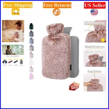 1.8L Dark Brown Hot Water Bottle with Faux Fur Cover for Pain & Cozy Nights