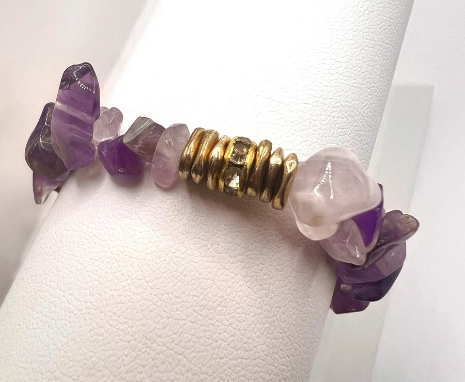 Pulsera de Piedra Amatista Vintage Marca Nordstroms Lentejuelas con Acentos en Tono Dorado Foto 3 de 4