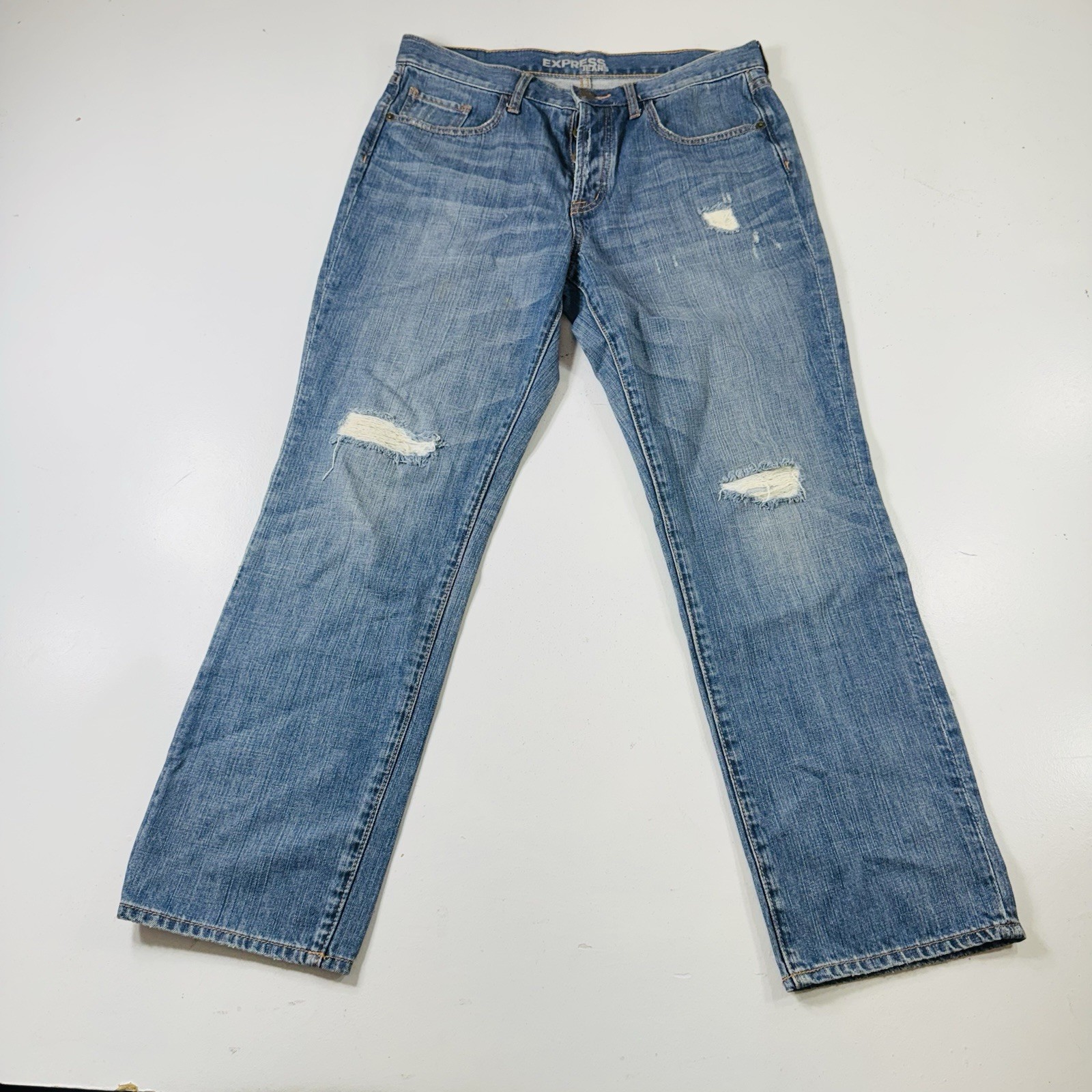 Express Jeans Button Fly Straight Light Wash Dist… - image 1