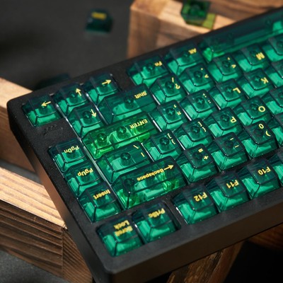 SUEHIODHY Green Crystal Clear Keycaps Set, 156 Keys Cherry Profile Transparen...